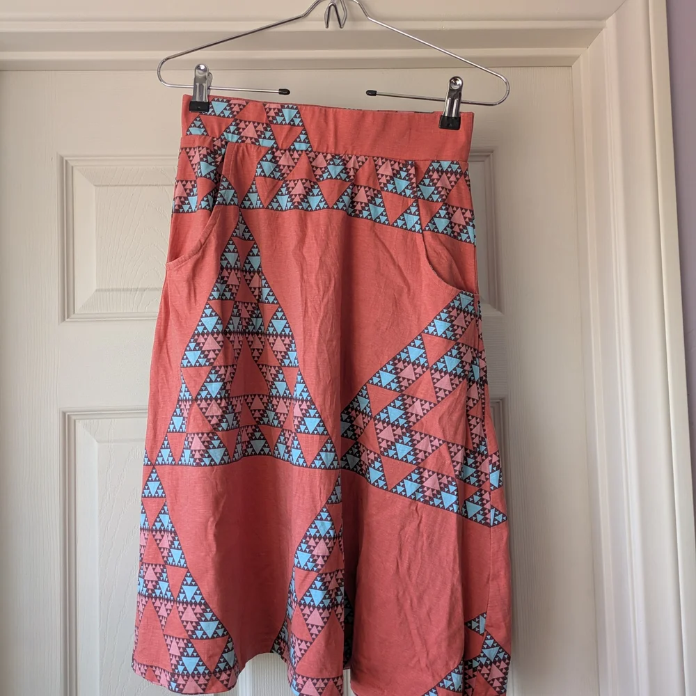 Geometric Patterned Skirt - Coral and Blue - Picture 1 of 2